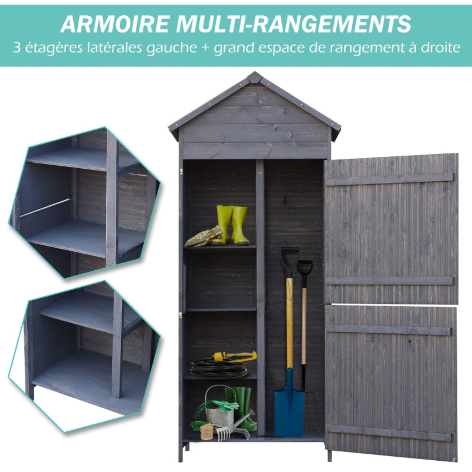 Casetta da giardino en Pin Massif Gris – 1,19 m² – Armoire de Rangement Robuste - Miniature 5