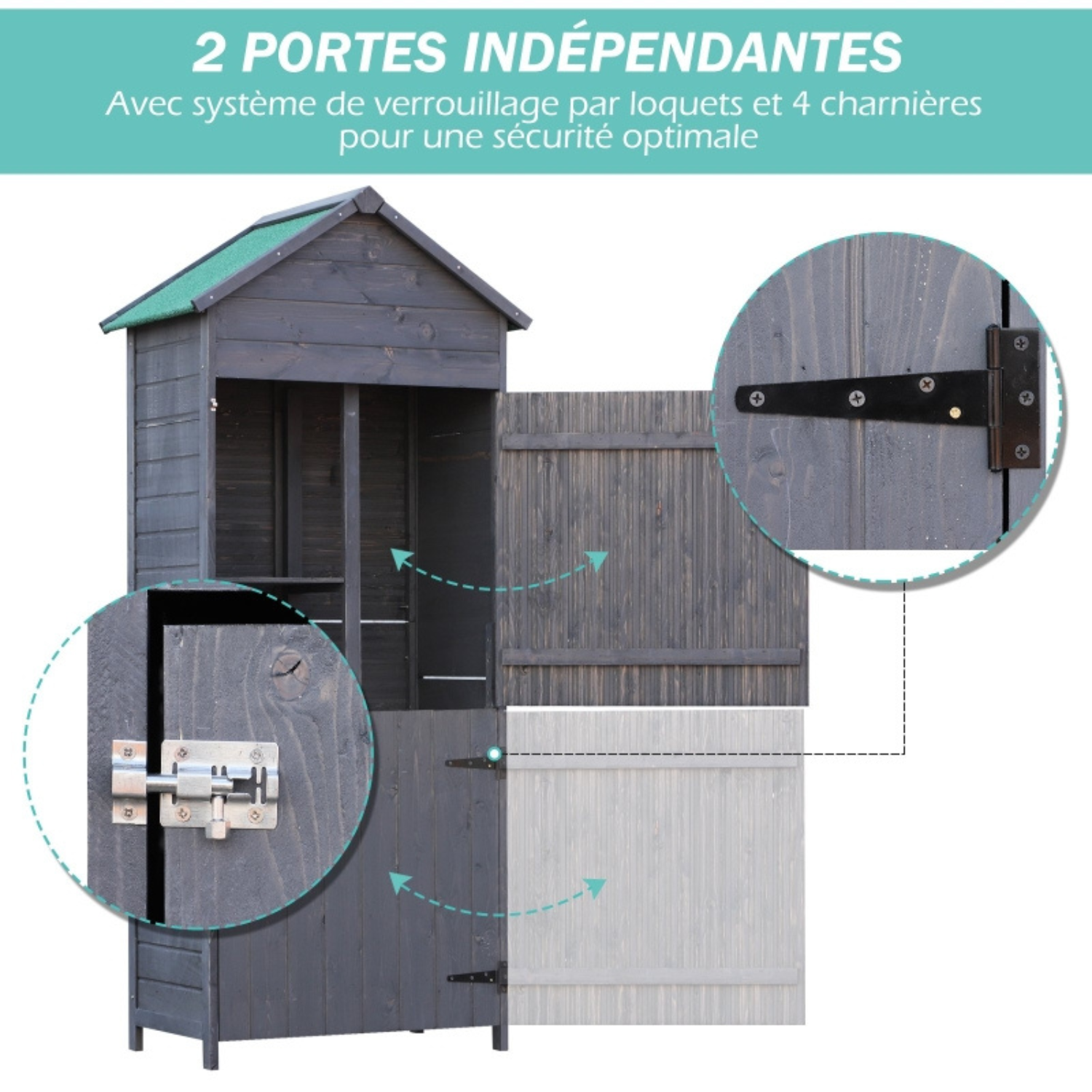 Casetta da giardino en Pin Massif Gris – 1,19 m² – Armoire de Rangement Robuste - Miniature 4