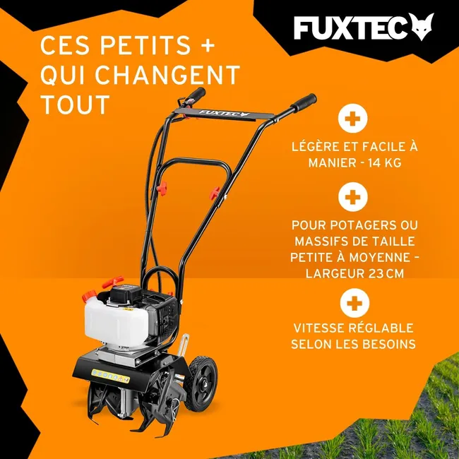 FUXTEC FX-AF152 Fraiseuse agricole, motoculteur - moteur 2 temps et largeur 23 cm, 51,6 ccm, profondeur de fraisage 70mm - seulement 14kg - Miniature 2