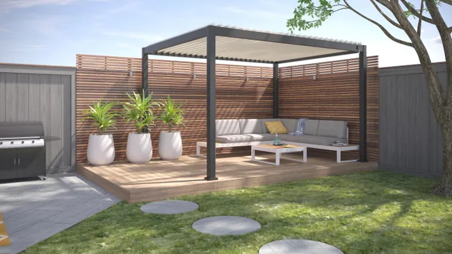 Pergola bioclimatica autoportante Prima, alluminio grigio antracite 12mΒ²