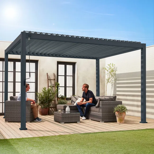 Pergola Bioclimatica grigio antracite β Triomphe β 3x4m. alluminio. a lamelle orientabili TRIOMPHE 4X3M