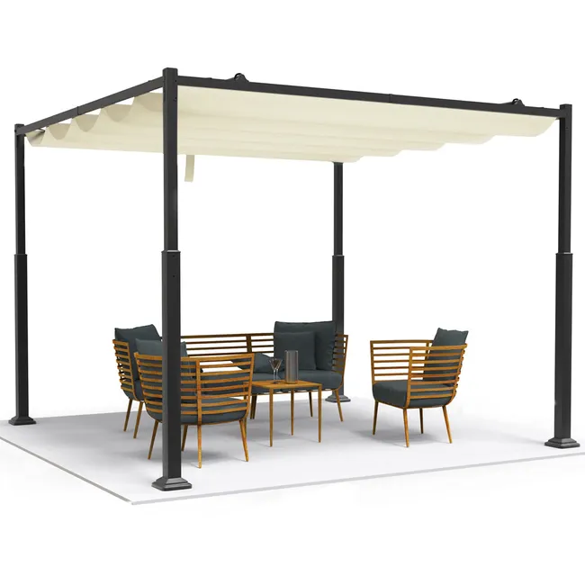 Pergola retrattile 3x3m in metallo e poliestere ad alta densitΓ 180 g/mq beige